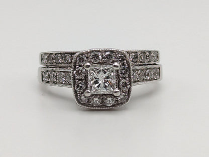 14k White Gold Diamond Wedding Set 1.45ctw Diamond w/Appraisal. 14k Princess