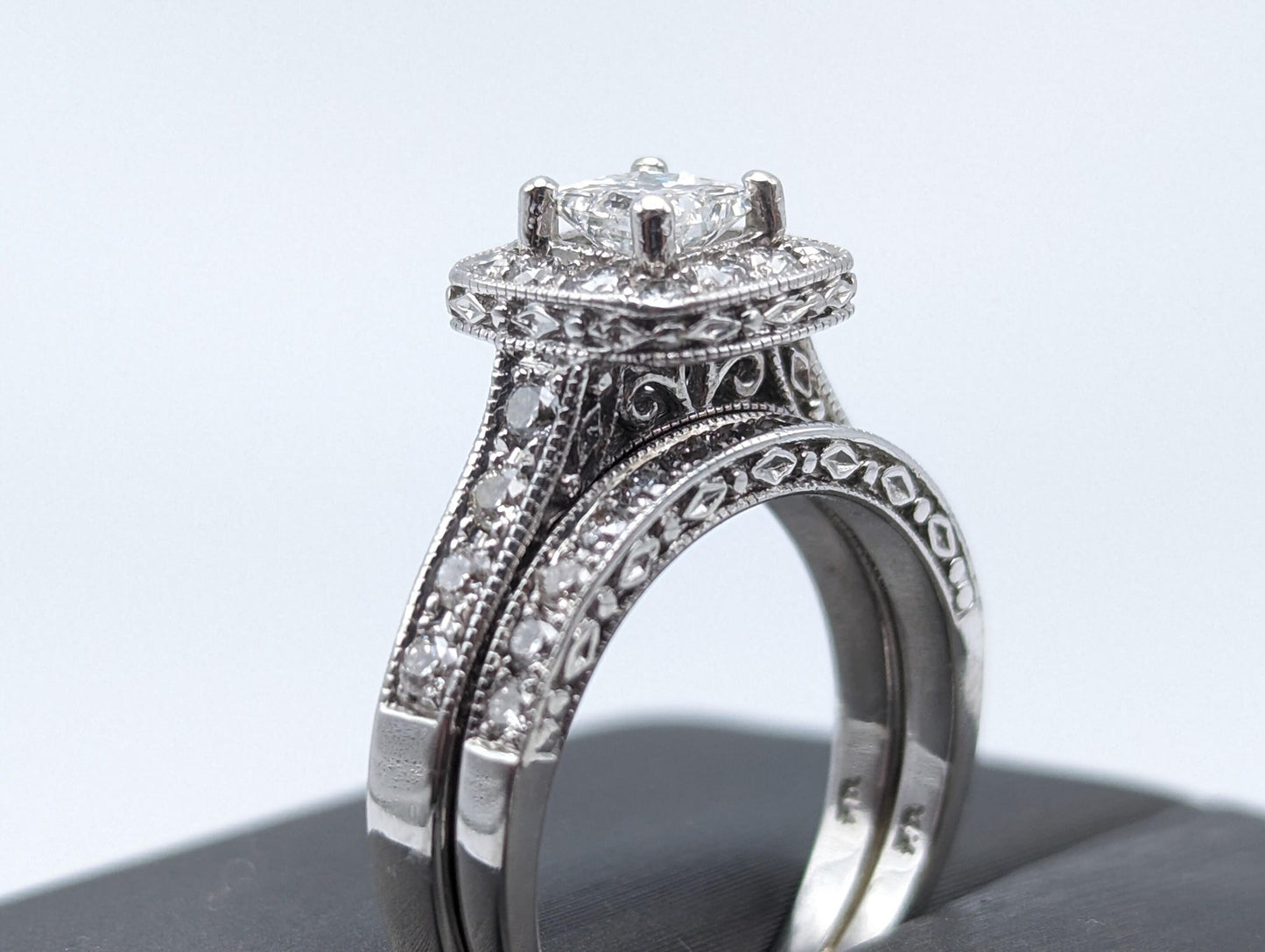 14k White Gold Diamond Wedding Set 1.45ctw Diamond w/Appraisal. 14k Princess