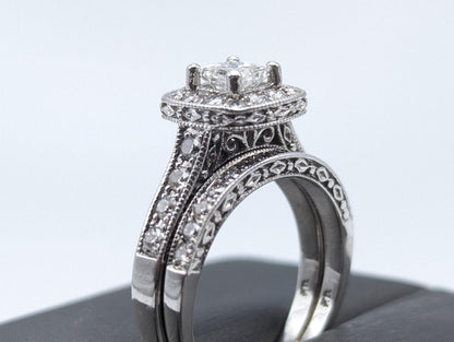 14k White Gold Diamond Wedding Set 1.45ctw Diamond w/Appraisal. 14k Princess