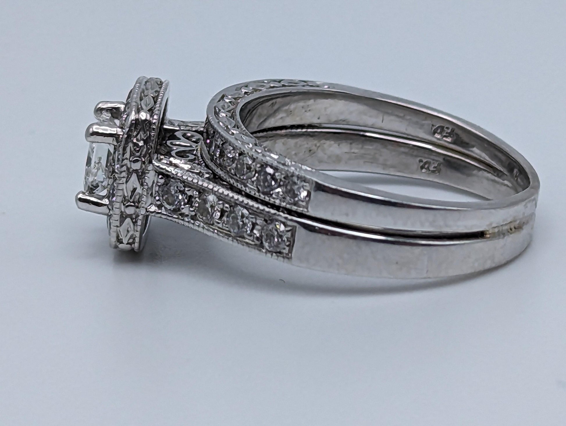 14k White Gold Diamond Wedding Set 1.45ctw Diamond w/Appraisal. 14k Princess