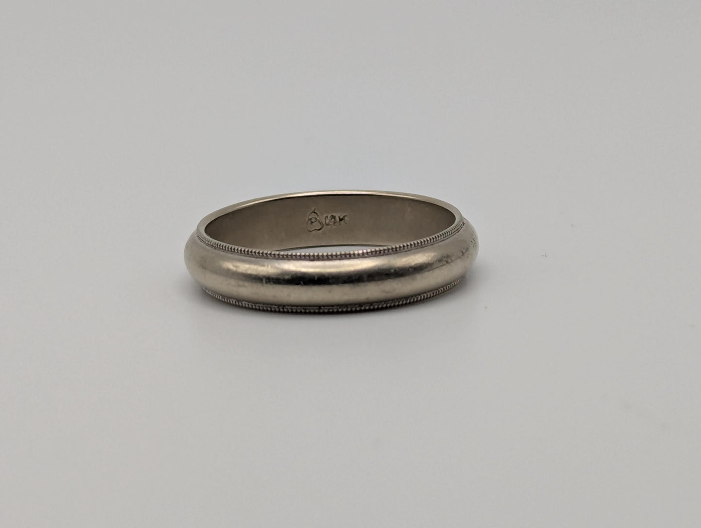 14k White Gold Mens with Milgrain Edge Wedding Band Anniversary Ring Comfort