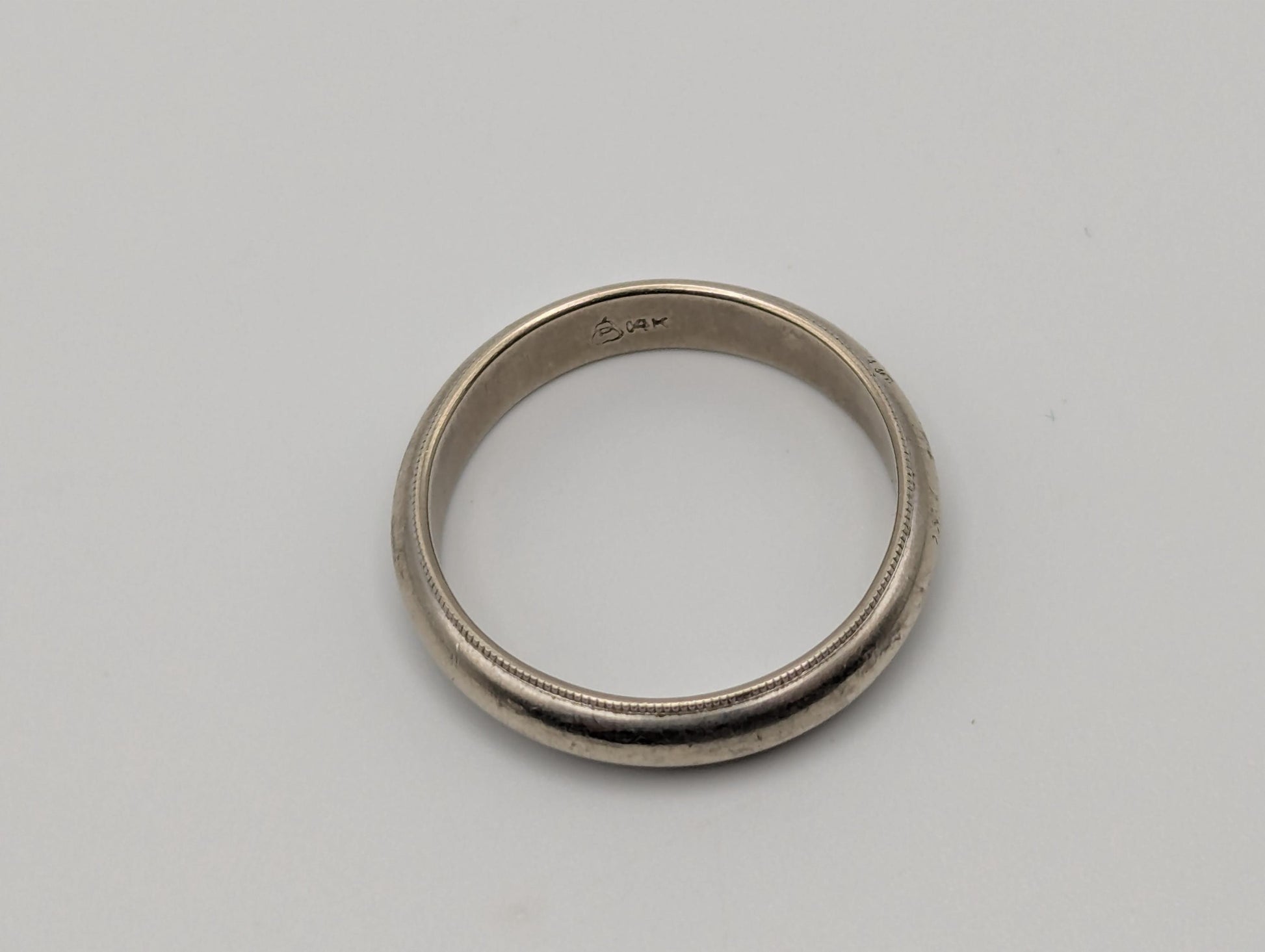14k White Gold Mens with Milgrain Edge Wedding Band Anniversary Ring Comfort