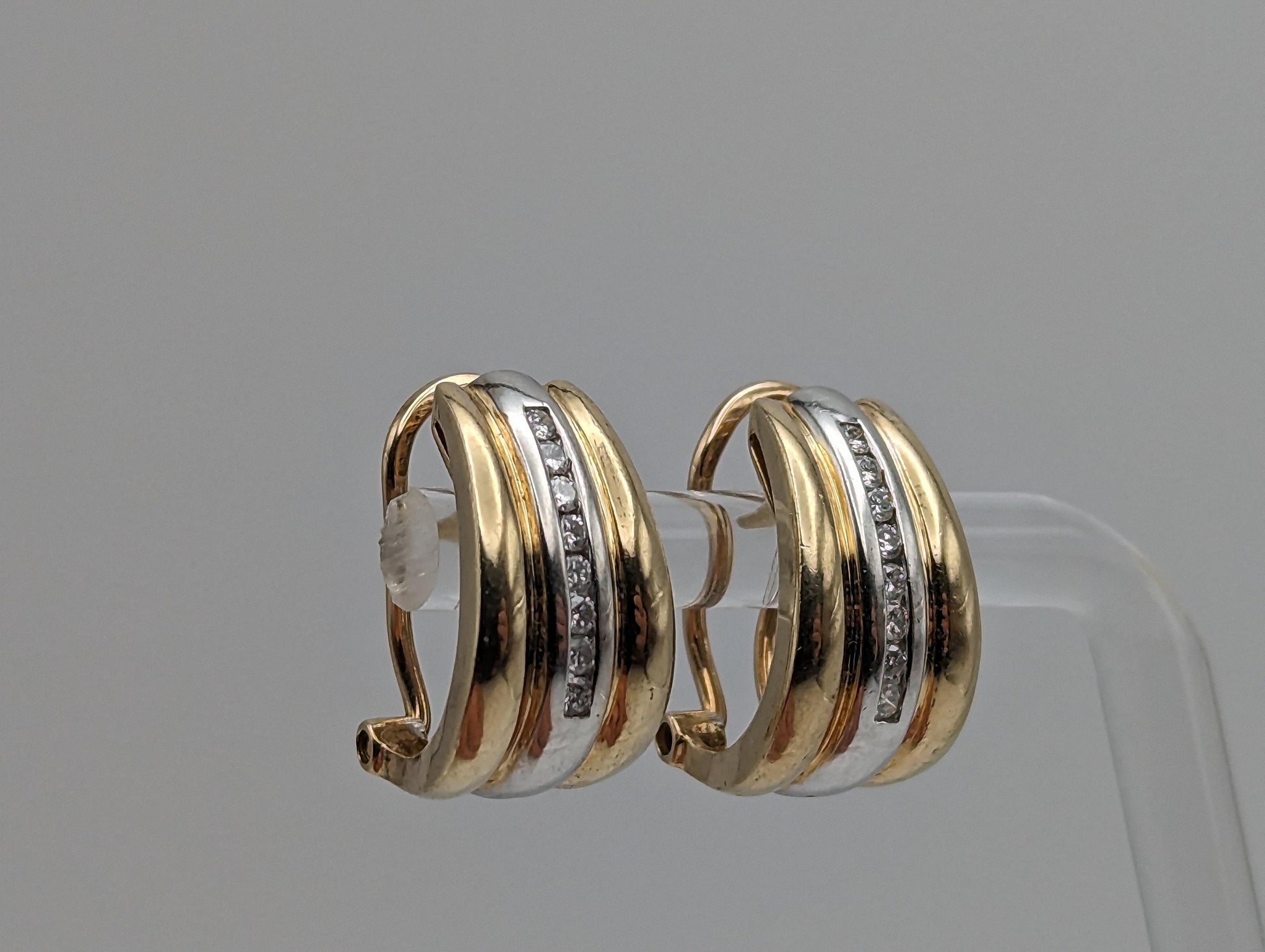 14k White and Yellow Gold Diamond Huggie Earrings 6.5 Gram, 14k Multi Color