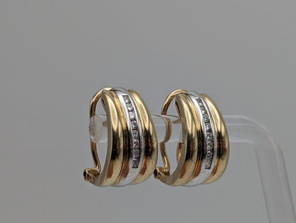 14k White and Yellow Gold Diamond Huggie Earrings 6.5 Gram, 14k Multi Color