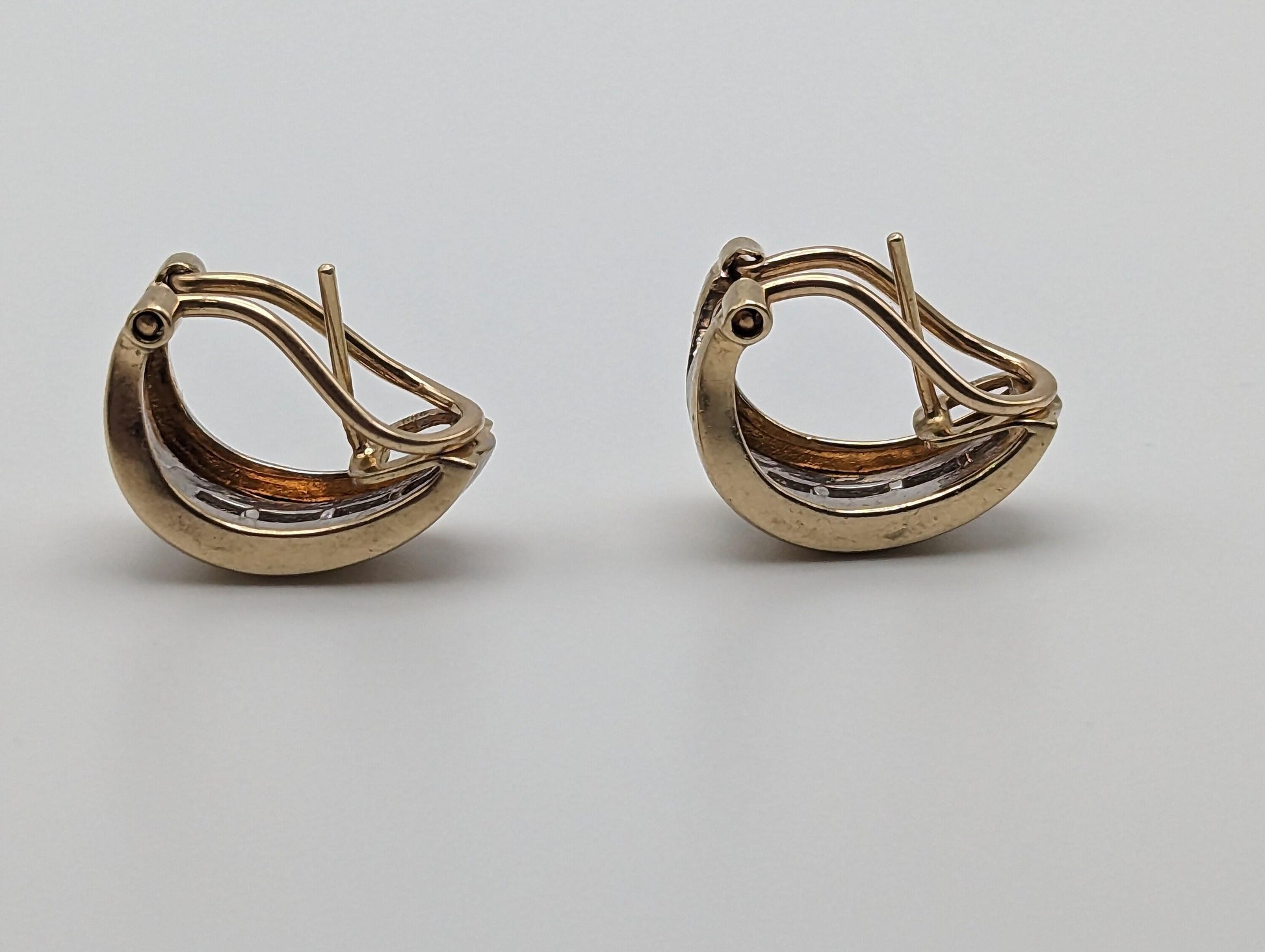 14k White and Yellow Gold Diamond Huggie Earrings 6.5 Gram, 14k Multi Color