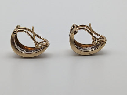 14k White and Yellow Gold Diamond Huggie Earrings 6.5 Gram, 14k Multi Color