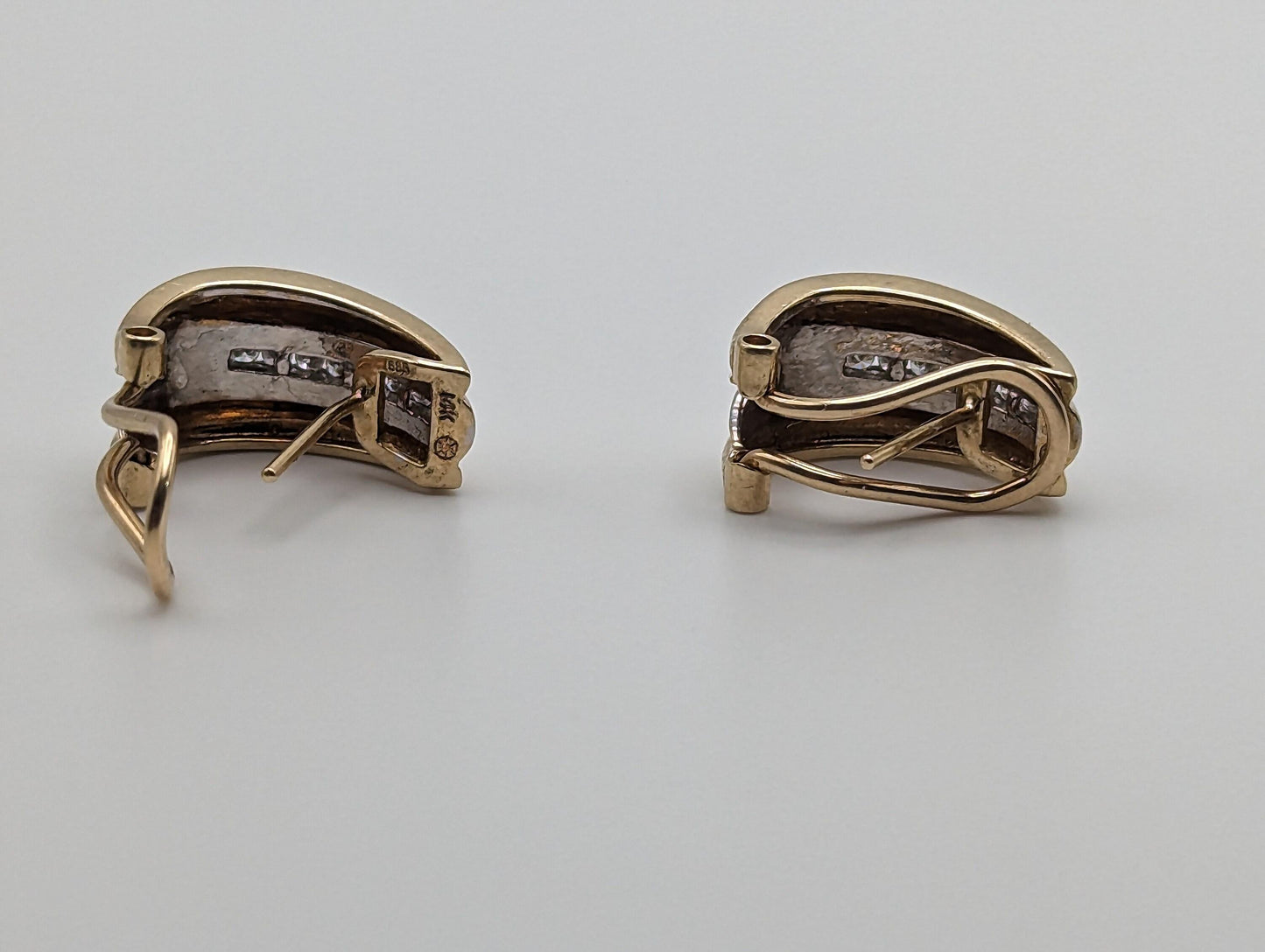 14k White and Yellow Gold Diamond Huggie Earrings 6.5 Gram, 14k Multi Color