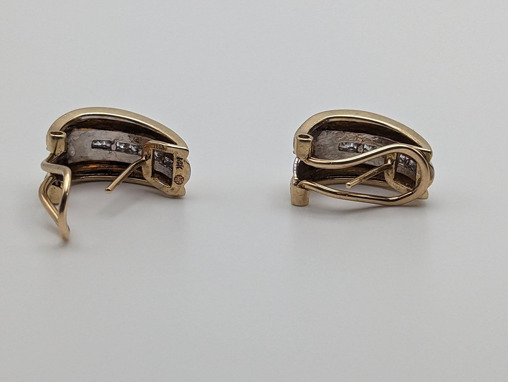 14k White and Yellow Gold Diamond Huggie Earrings 6.5 Gram, 14k Multi Color
