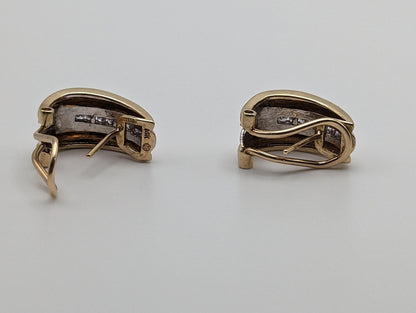 14k White and Yellow Gold Diamond Huggie Earrings 6.5 Gram, 14k Multi Color