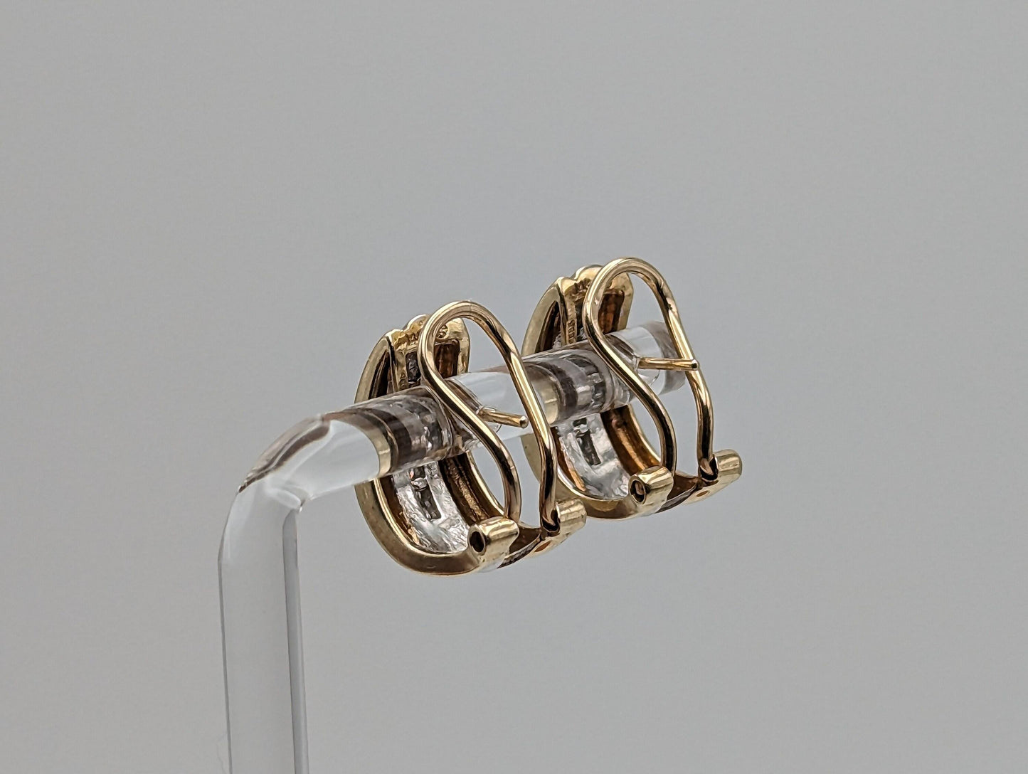 14k White and Yellow Gold Diamond Huggie Earrings 6.5 Gram, 14k Multi Color