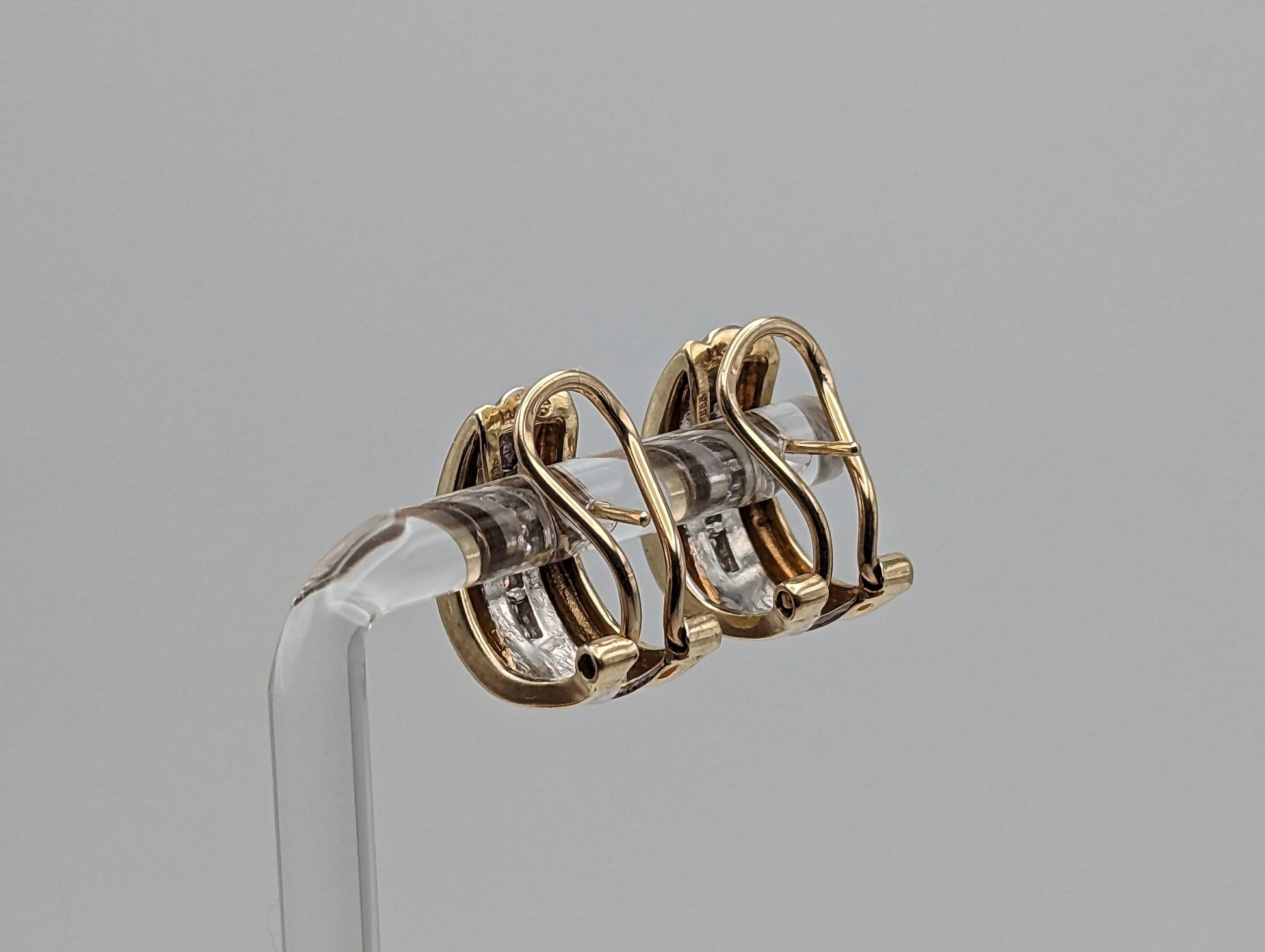14k White and Yellow Gold Diamond Huggie Earrings 6.5 Gram, 14k Multi Color