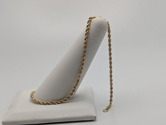 14k Yellow Gold 1.7mm Twisted Rope 7" Bracelet Chain Classic Gold Rope Chain