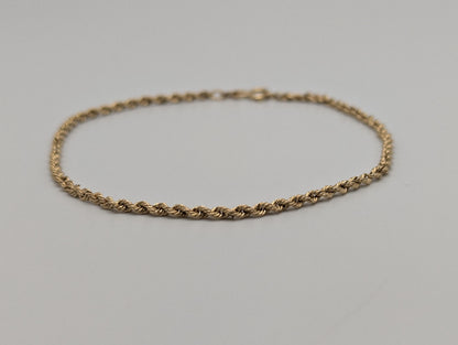 14k Yellow Gold 1.7mm Twisted Rope 7" Bracelet Chain Classic Gold Rope Chain