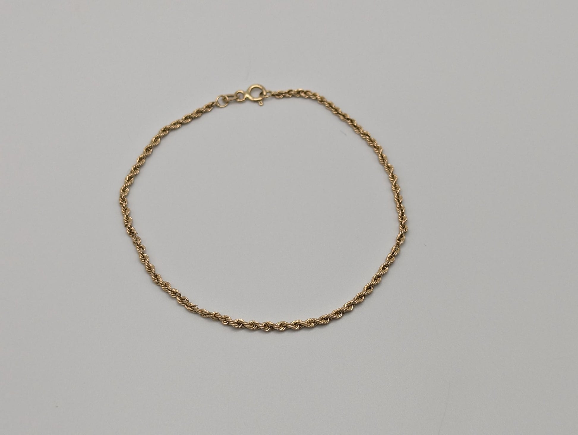 14k Yellow Gold 1.7mm Twisted Rope 7" Bracelet Chain Classic Gold Rope Chain