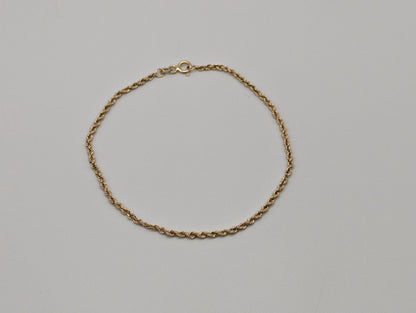 14k Yellow Gold 1.7mm Twisted Rope 7" Bracelet Chain Classic Gold Rope Chain