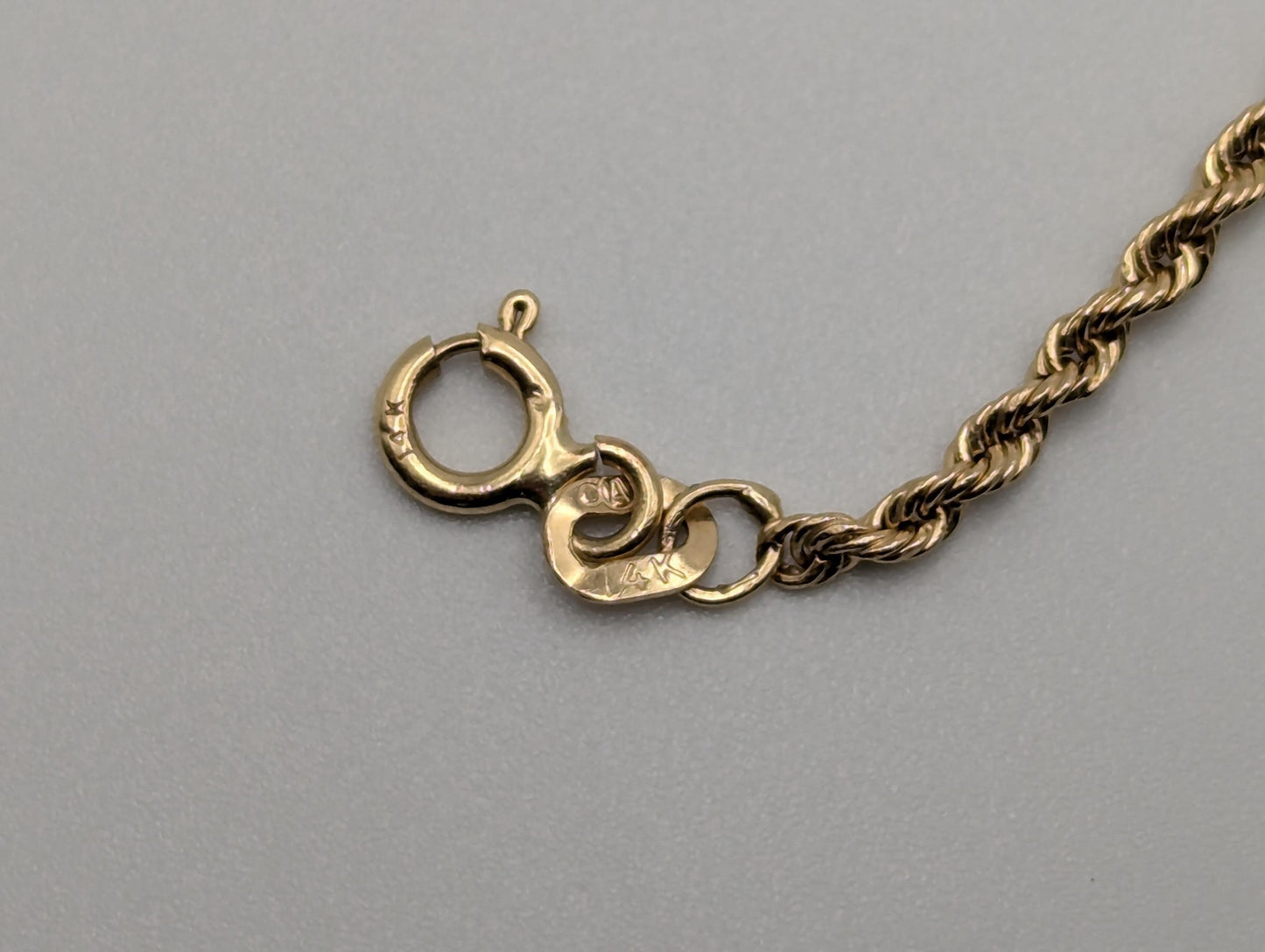 14k Yellow Gold 1.7mm Twisted Rope 7" Bracelet Chain Classic Gold Rope Chain