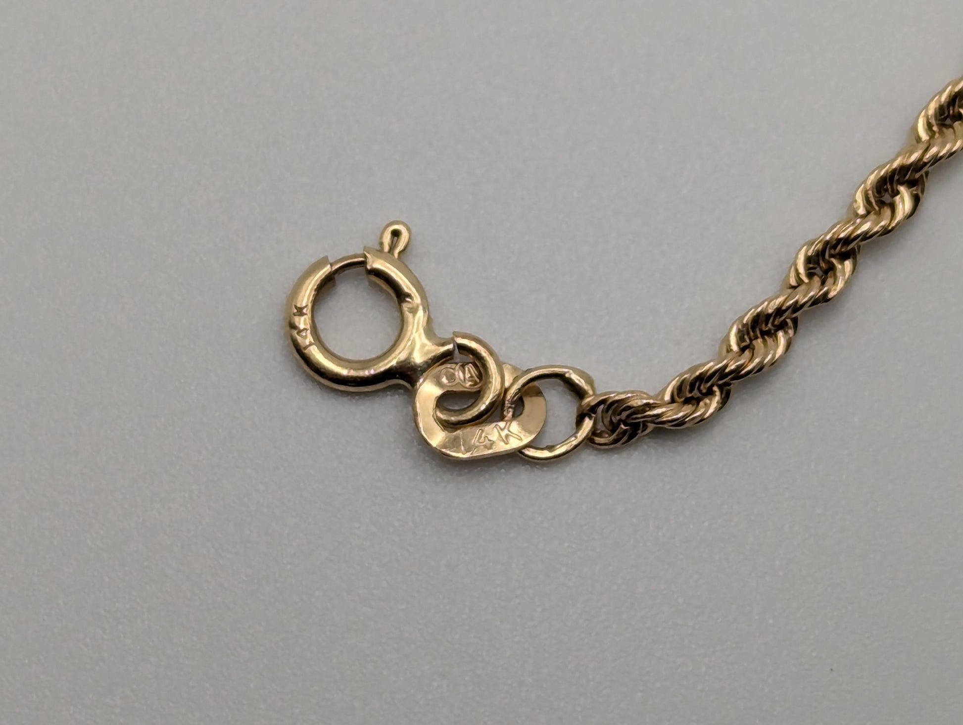14k Yellow Gold 1.7mm Twisted Rope 7" Bracelet Chain Classic Gold Rope Chain