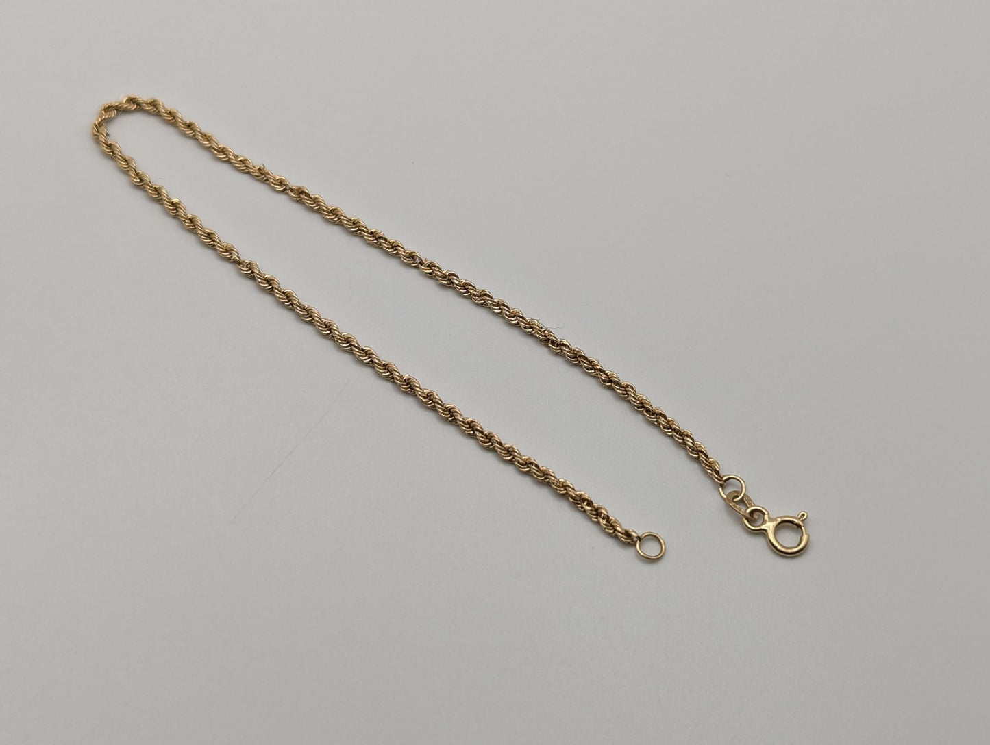14k Yellow Gold 1.7mm Twisted Rope 7" Bracelet Chain Classic Gold Rope Chain