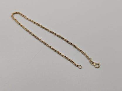 14k Yellow Gold 1.7mm Twisted Rope 7" Bracelet Chain Classic Gold Rope Chain