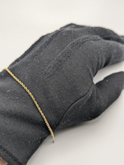 14k Yellow Gold 1.7mm Twisted Rope 7" Bracelet Chain Classic Gold Rope Chain