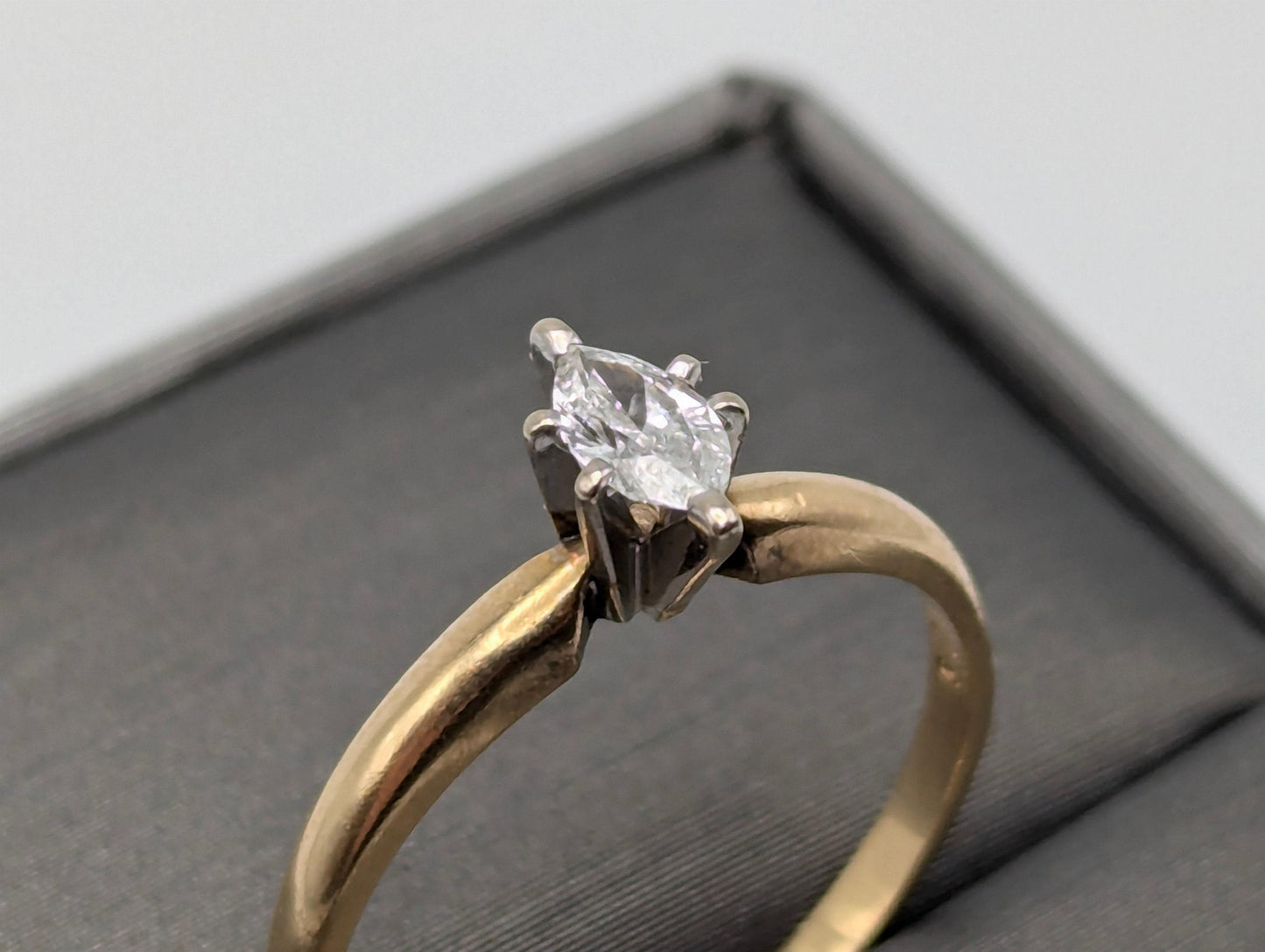 14k Yellow Gold .18ct Diamond Marquise Solitaire Wedding Promise Engagement Ring
