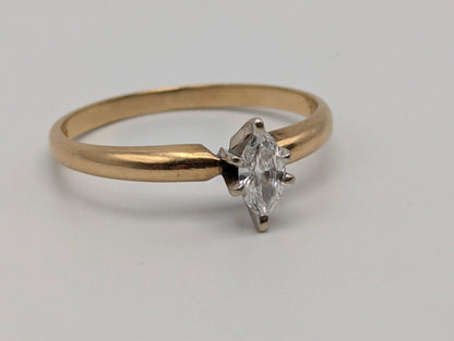 14k Yellow Gold .18ct Diamond Marquise Solitaire Wedding Promise Engagement Ring