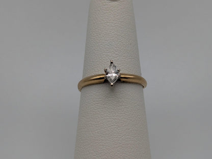 14k Yellow Gold .18ct Diamond Marquise Solitaire Wedding Promise Engagement Ring