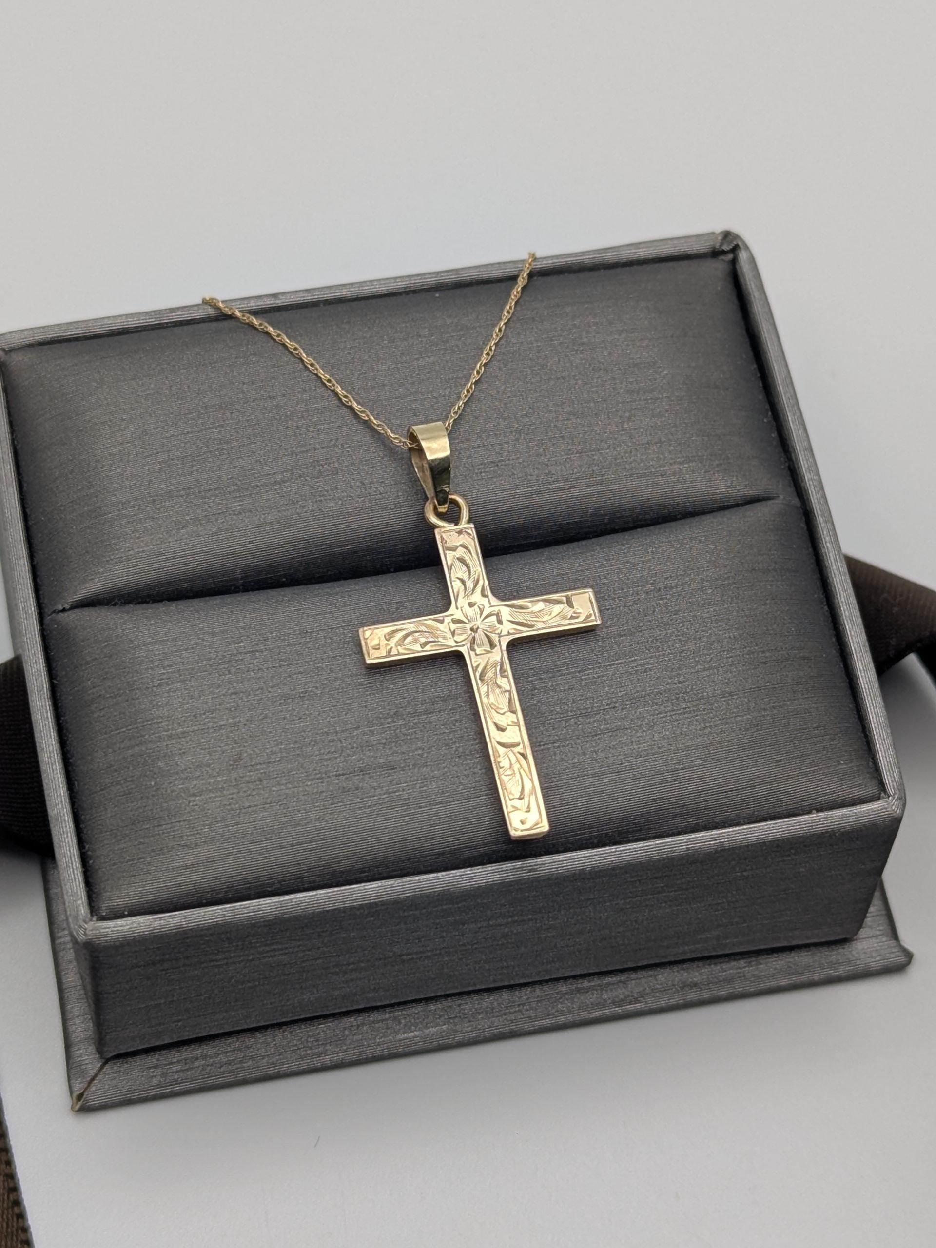 14k Yellow Gold Christian Cross Pendant Necklace 18 " Crucifix Necklace
