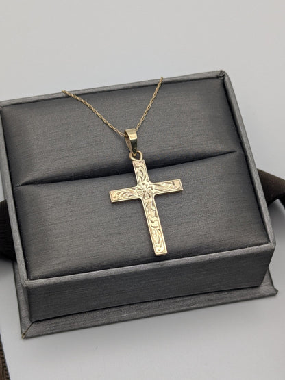 14k Yellow Gold Christian Cross Pendant Necklace 18 " Crucifix Necklace