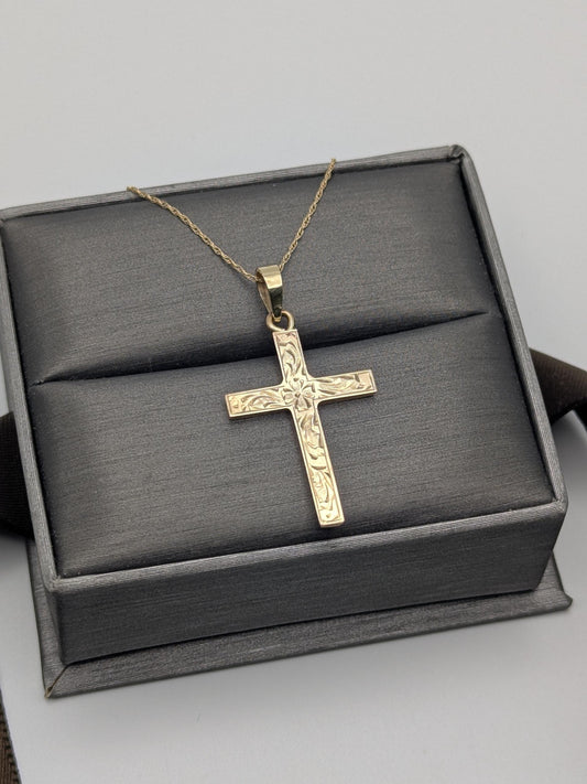 14k Yellow Gold Christian Cross Pendant Necklace 18 " Crucifix Necklace