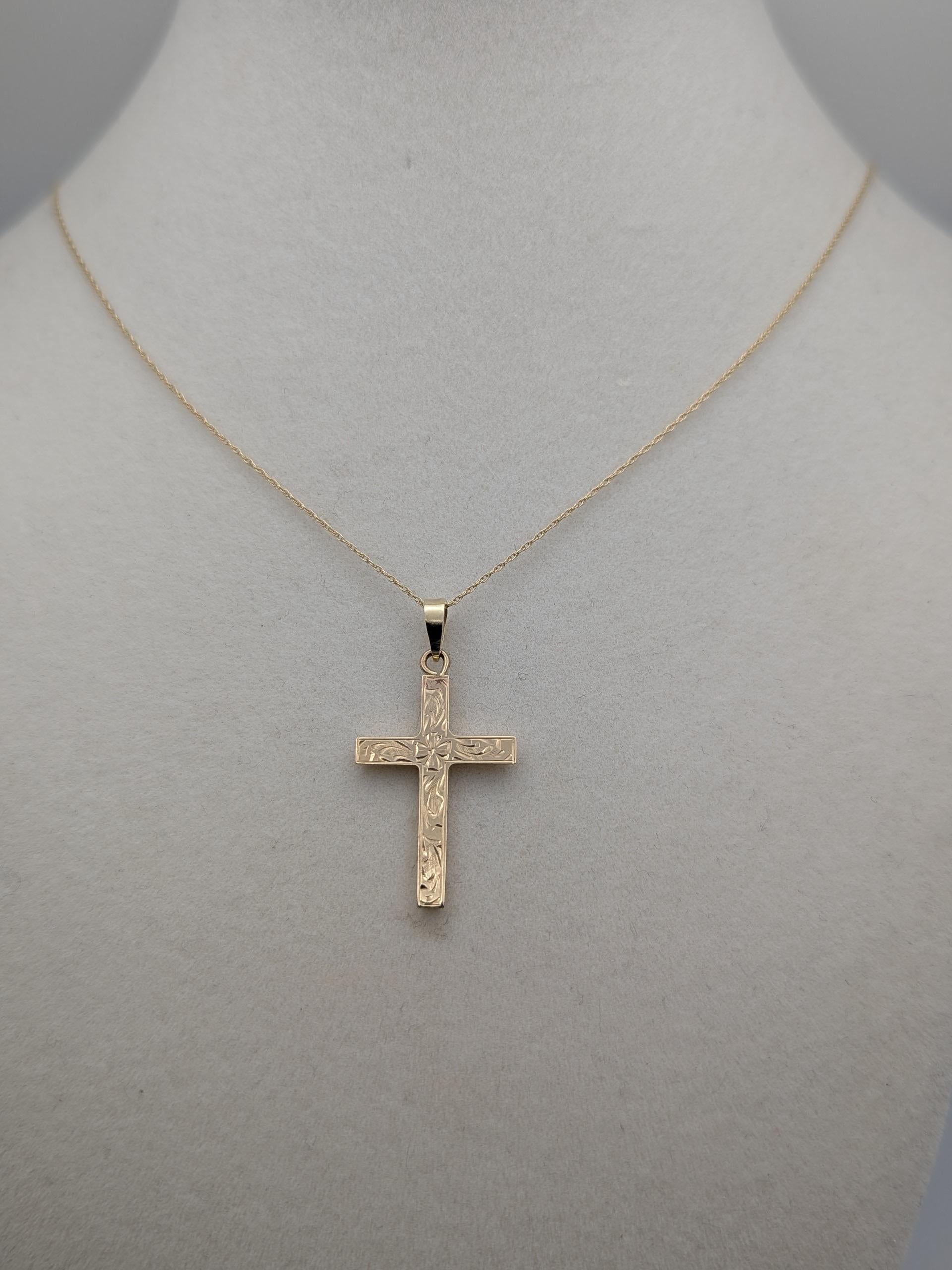 14k Yellow Gold Christian Cross Pendant Necklace 18 " Crucifix Necklace