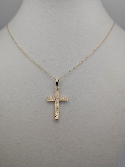 14k Yellow Gold Christian Cross Pendant Necklace 18 " Crucifix Necklace