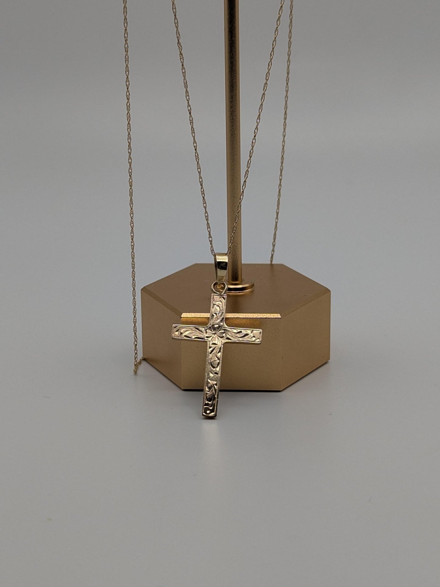 14k Yellow Gold Christian Cross Pendant Necklace 18 " Crucifix Necklace