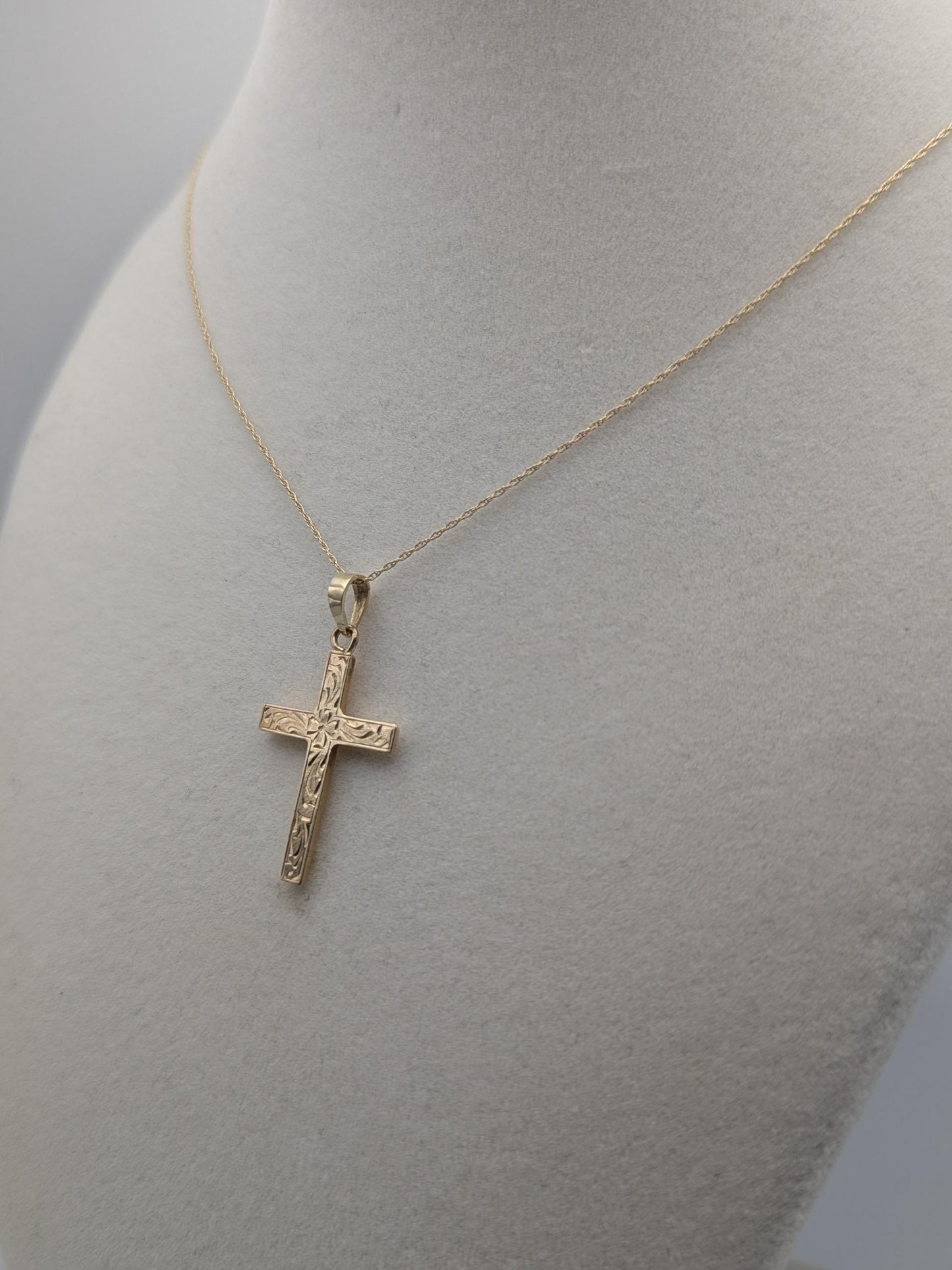 14k Yellow Gold Christian Cross Pendant Necklace 18 " Crucifix Necklace