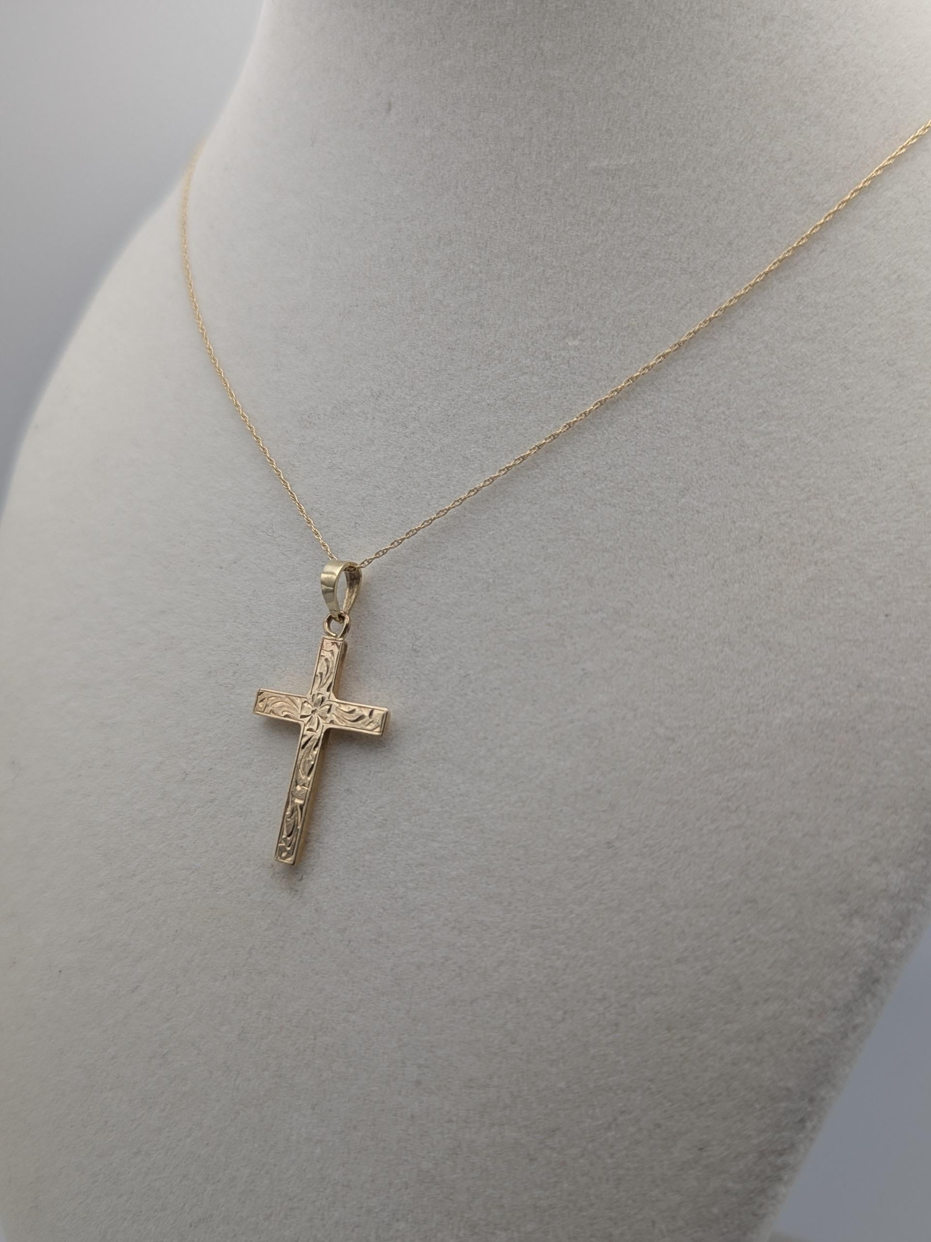 14k Yellow Gold Christian Cross Pendant Necklace 18 " Crucifix Necklace