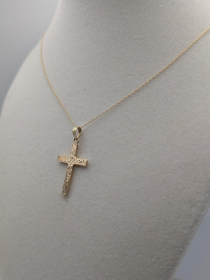 14k Yellow Gold Christian Cross Pendant Necklace 18 " Crucifix Necklace