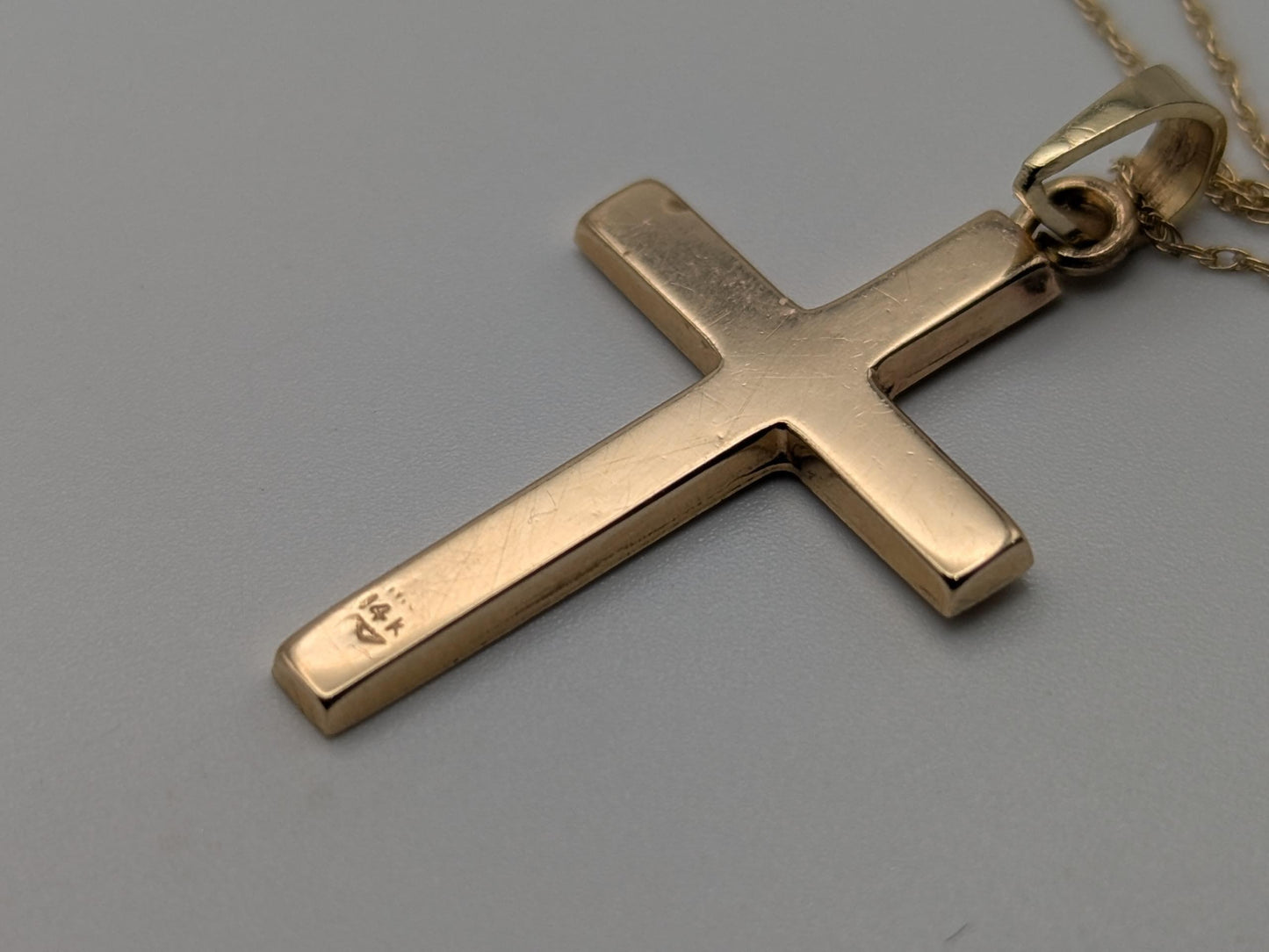 14k Yellow Gold Christian Cross Pendant Necklace 18 " Crucifix Necklace