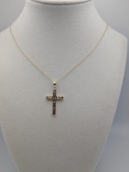 14k Yellow Gold Christian Cross Pendant Necklace 18 " Crucifix Necklace
