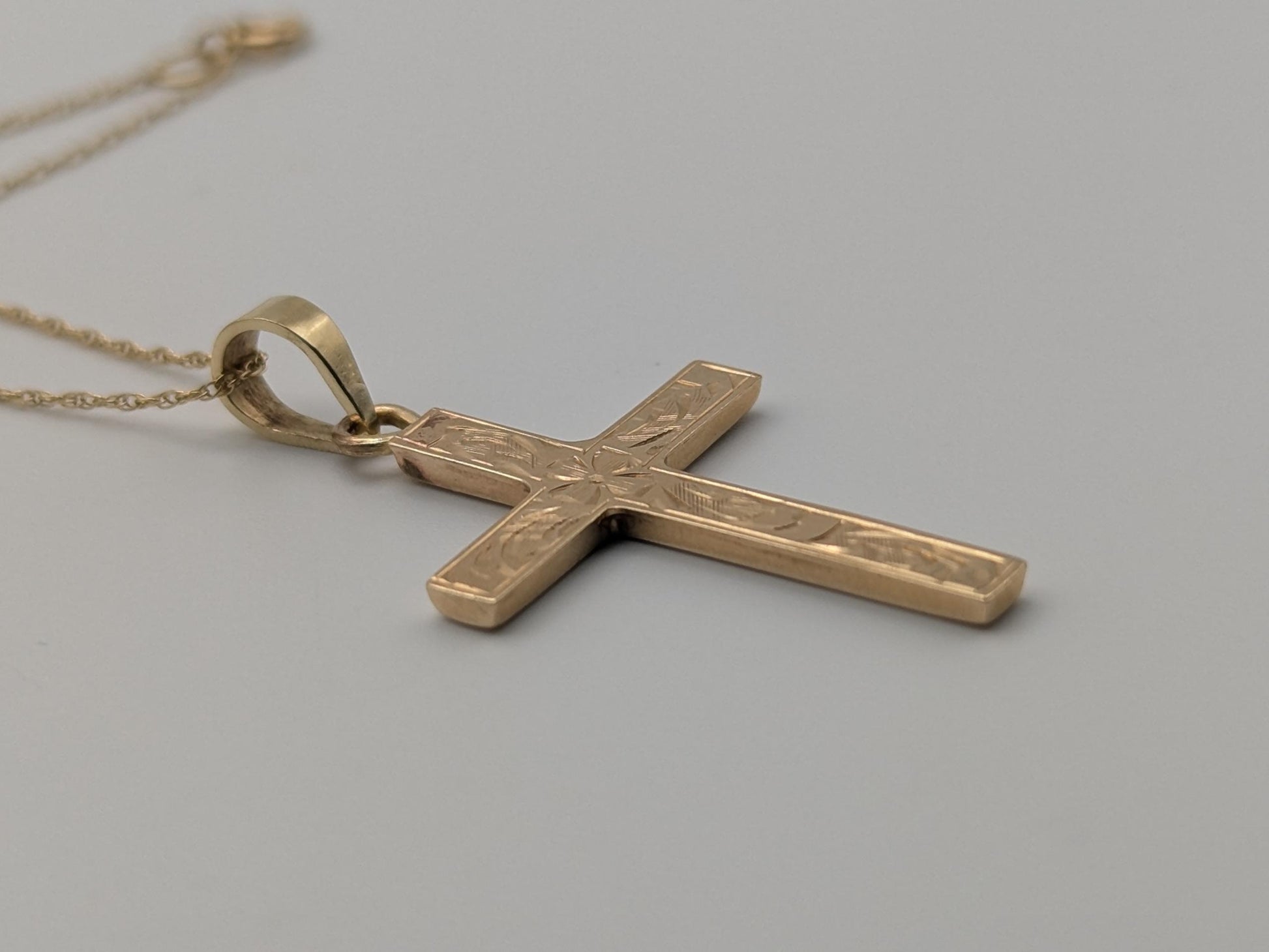 14k Yellow Gold Christian Cross Pendant Necklace 18 " Crucifix Necklace
