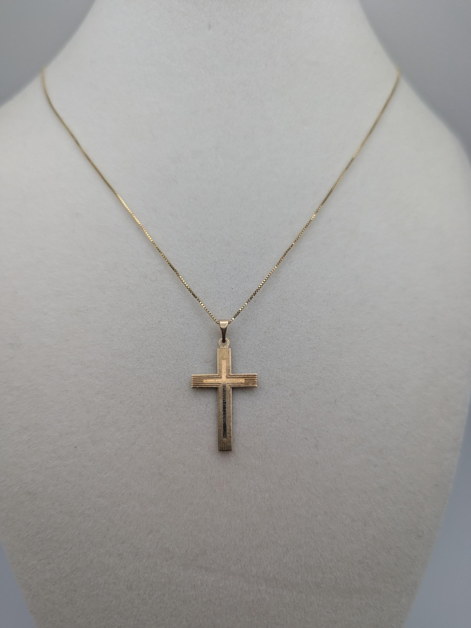 14k Yellow Gold Cross Christian Jesus Pendant Necklace Box Chain 18"