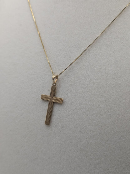 14k Yellow Gold Cross Christian Jesus Pendant Necklace Box Chain 18"