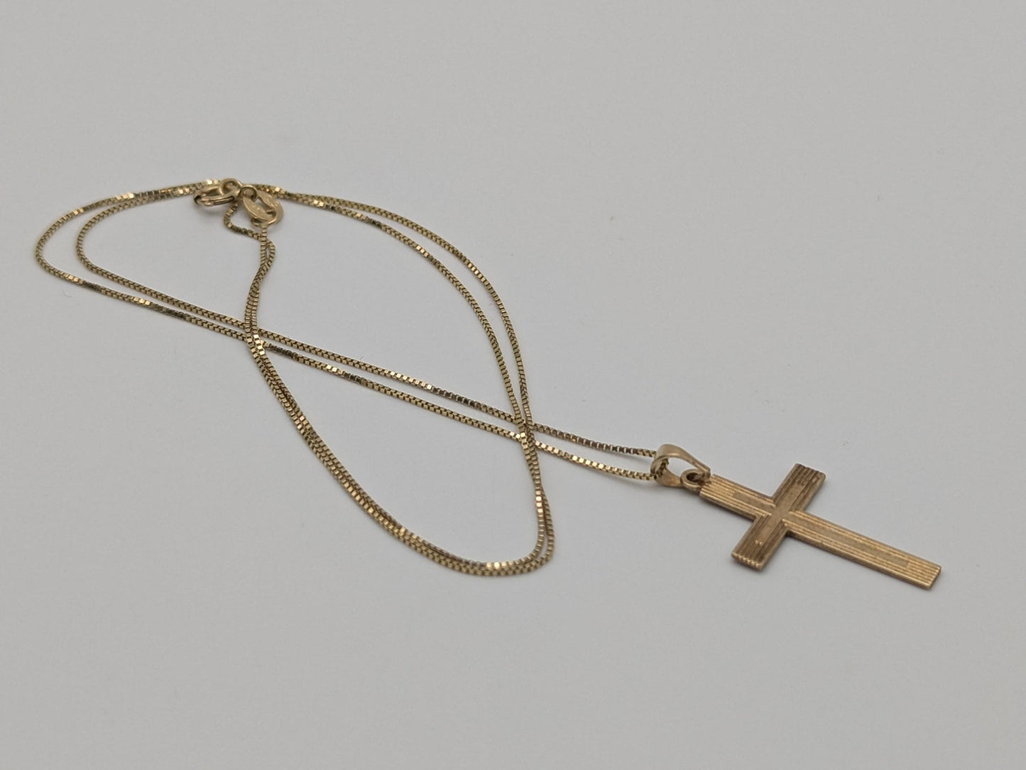 14k Yellow Gold Cross Christian Jesus Pendant Necklace Box Chain 18"
