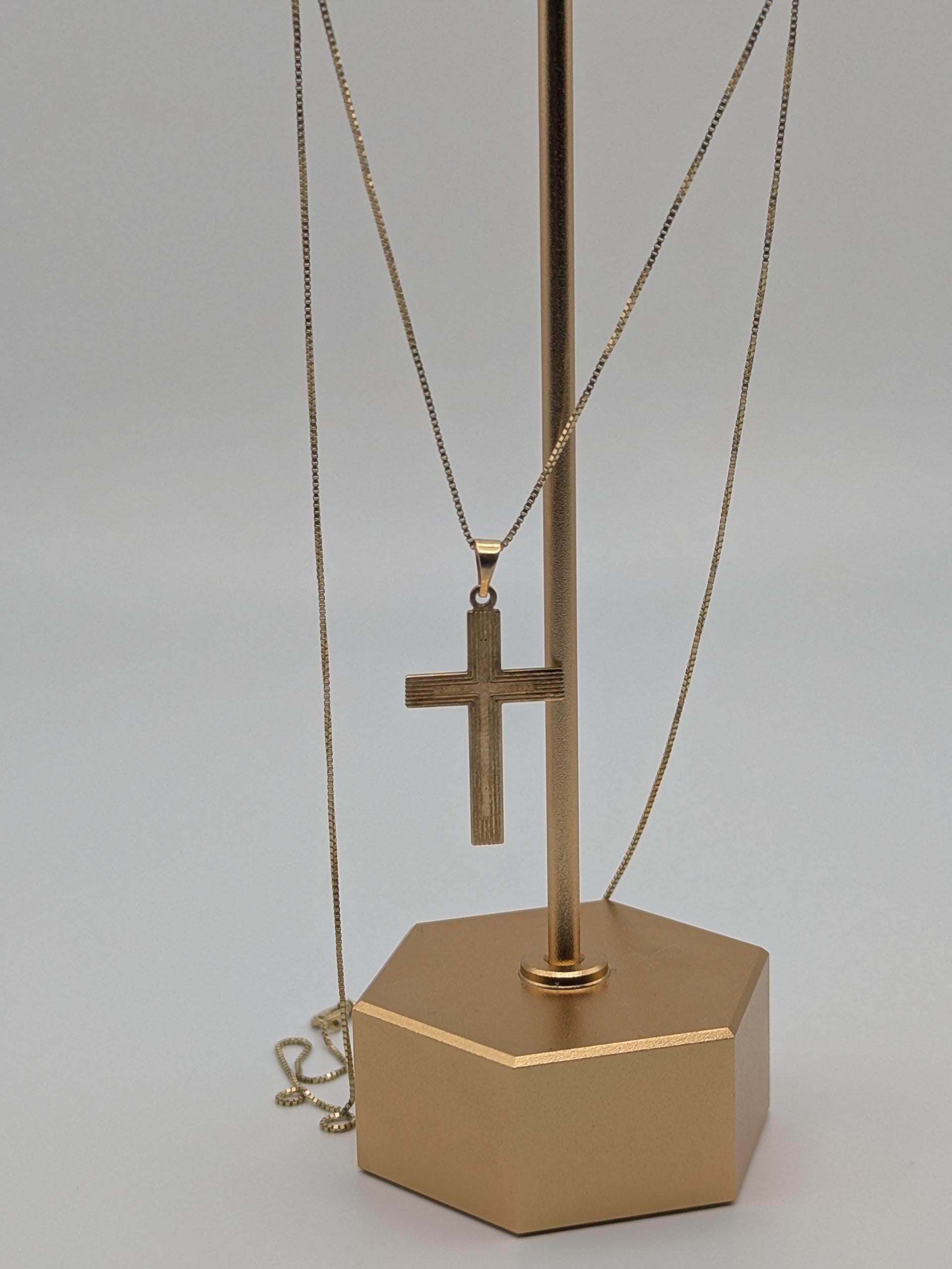 14k Yellow Gold Cross Christian Jesus Pendant Necklace Box Chain 18"