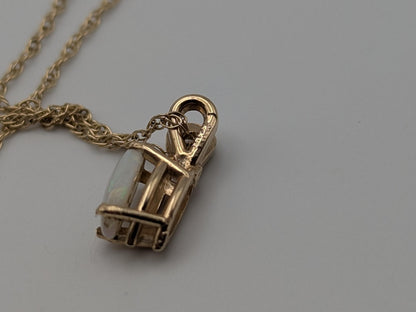 14k Yellow Gold Dainty Opal Necklace Chain with Pendant