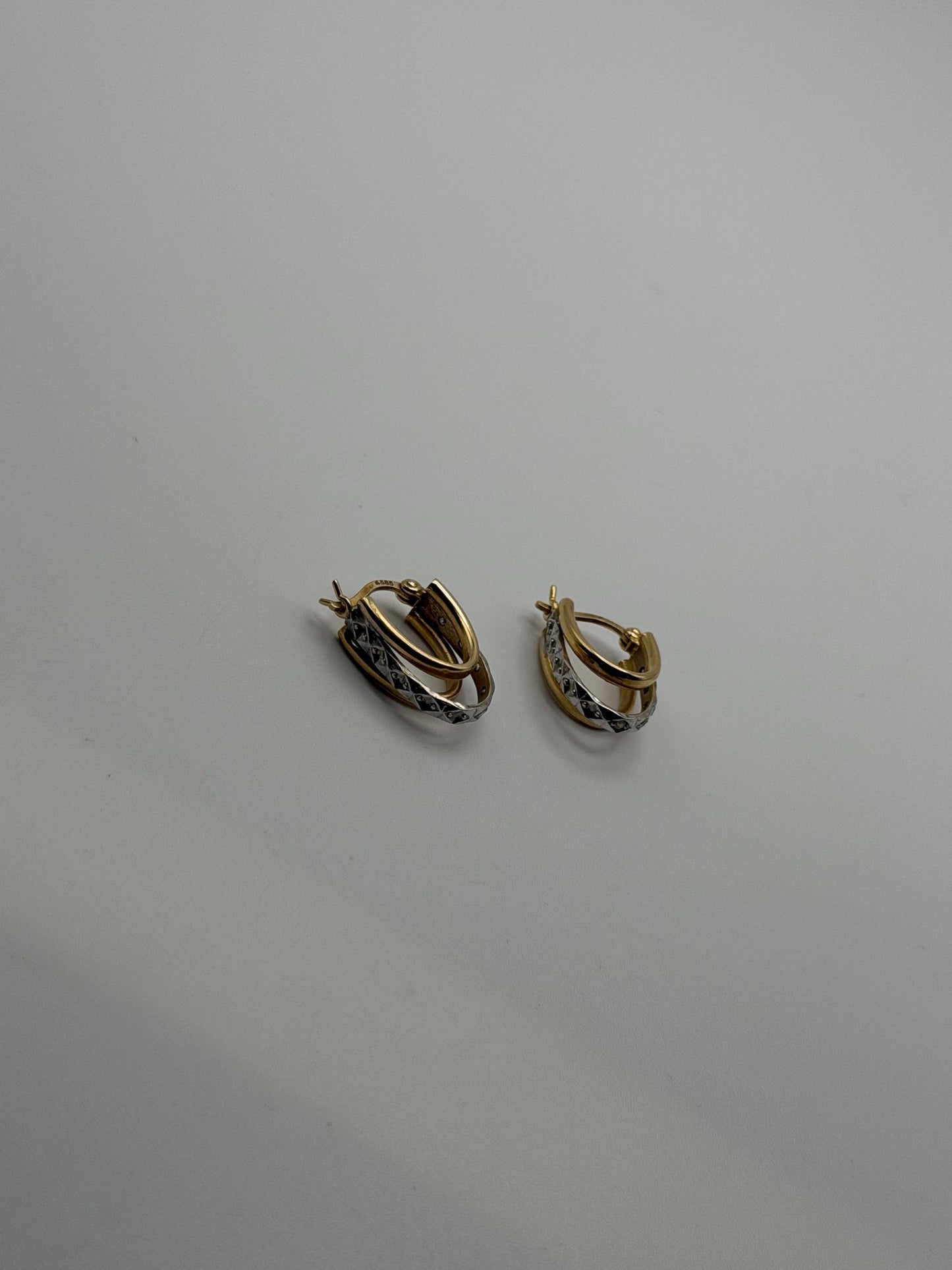 14k Yellow Gold Diamond Huggie Style Hoop Earrings Triple Hoop Diamond Earrings