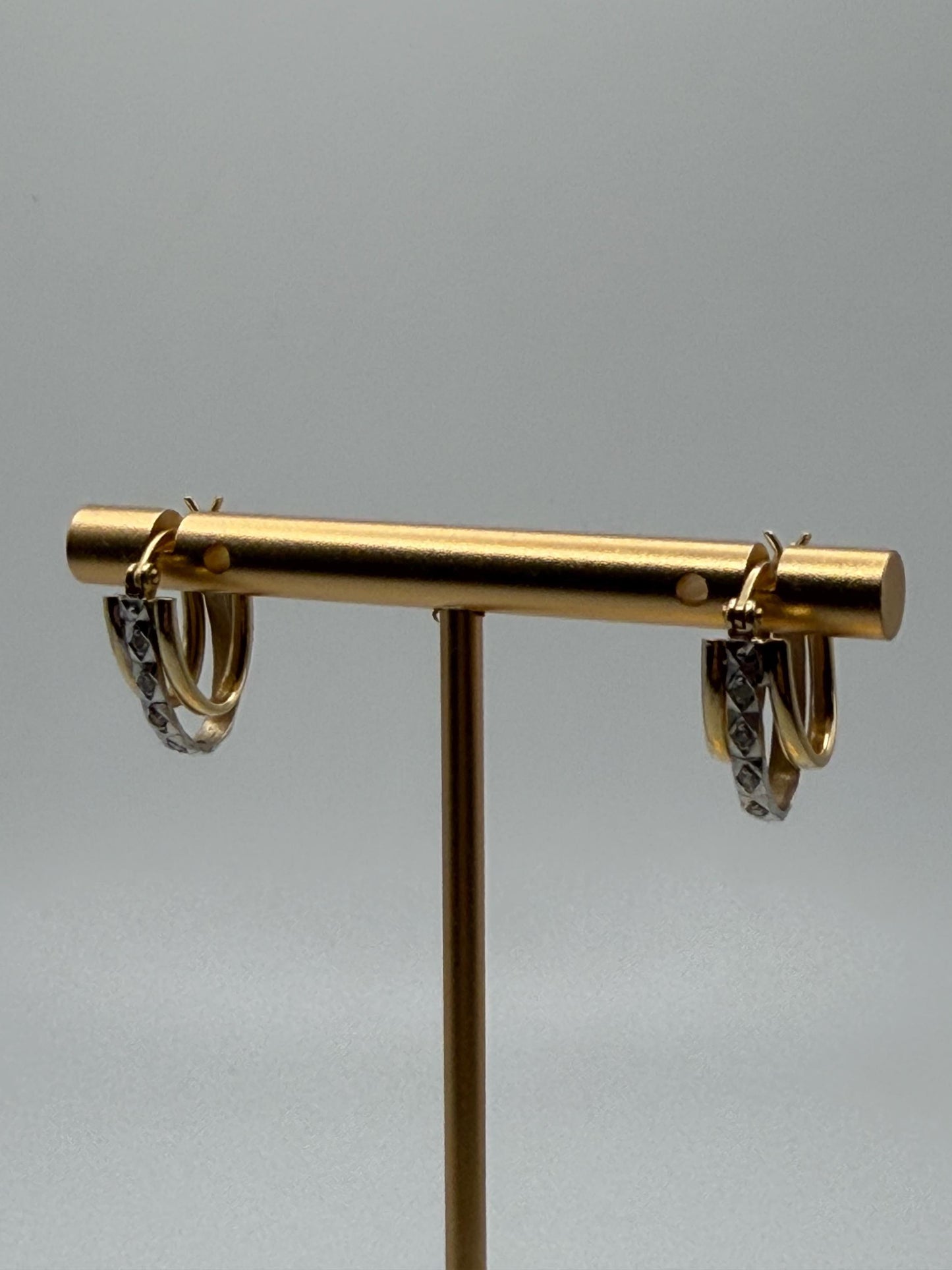 14k Yellow Gold Diamond Huggie Style Hoop Earrings Triple Hoop Diamond Earrings