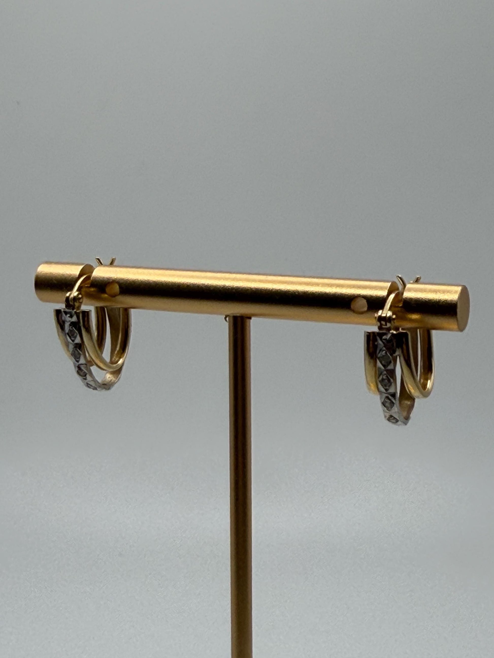 14k Yellow Gold Diamond Huggie Style Hoop Earrings Triple Hoop Diamond Earrings