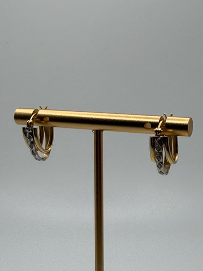 14k Yellow Gold Diamond Huggie Style Hoop Earrings Triple Hoop Diamond Earrings