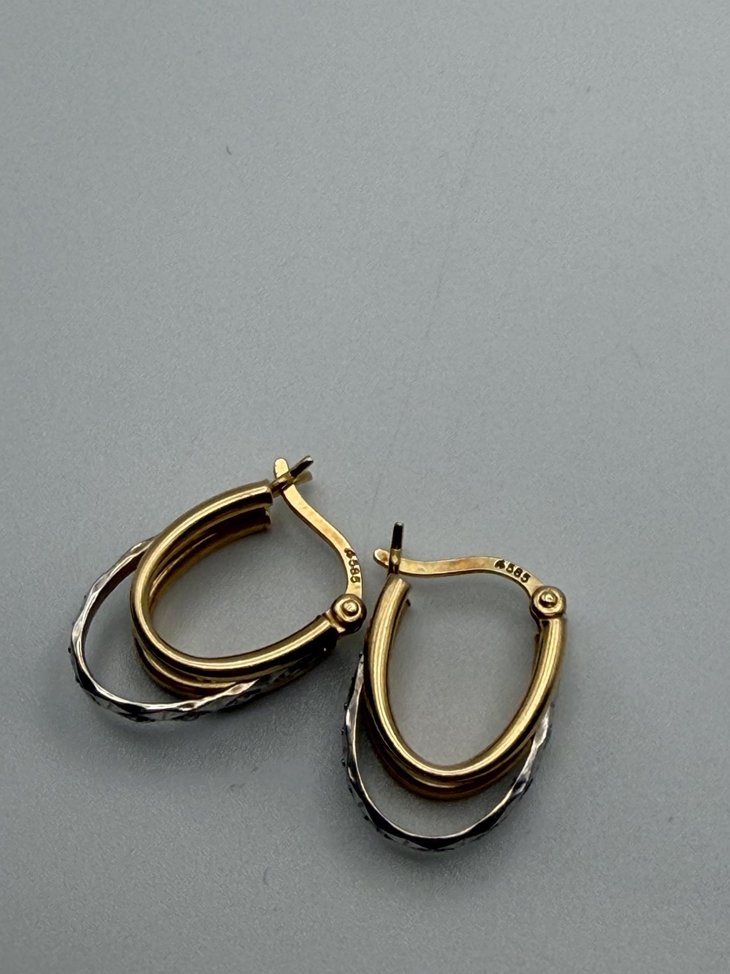 14k Yellow Gold Diamond Huggie Style Hoop Earrings Triple Hoop Diamond Earrings