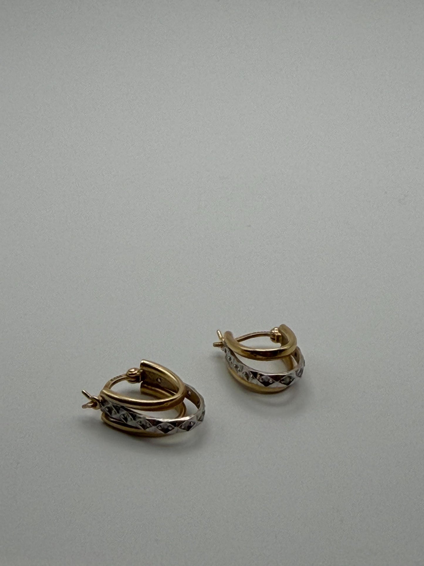 14k Yellow Gold Diamond Huggie Style Hoop Earrings Triple Hoop Diamond Earrings